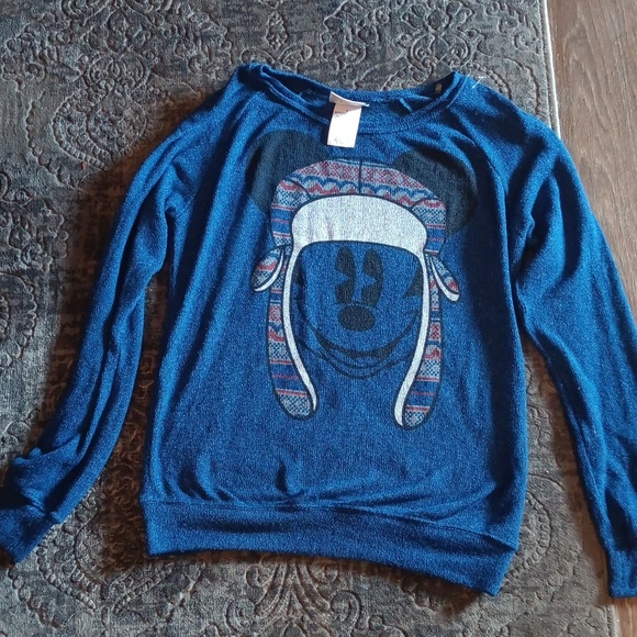 Disney Parks Sweater Women's Medium Blue Mickey Mouse Hat Logo Knit Winter - Picture 1 of 7